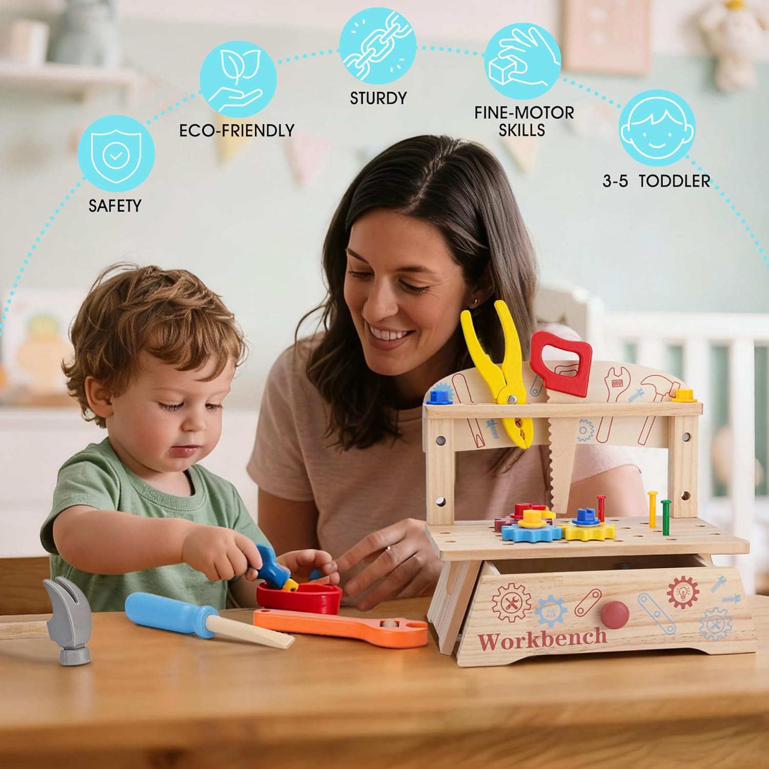 Wooden Tool Bench for Kids,Mon - Gardening Tools Kids Set recension och pris